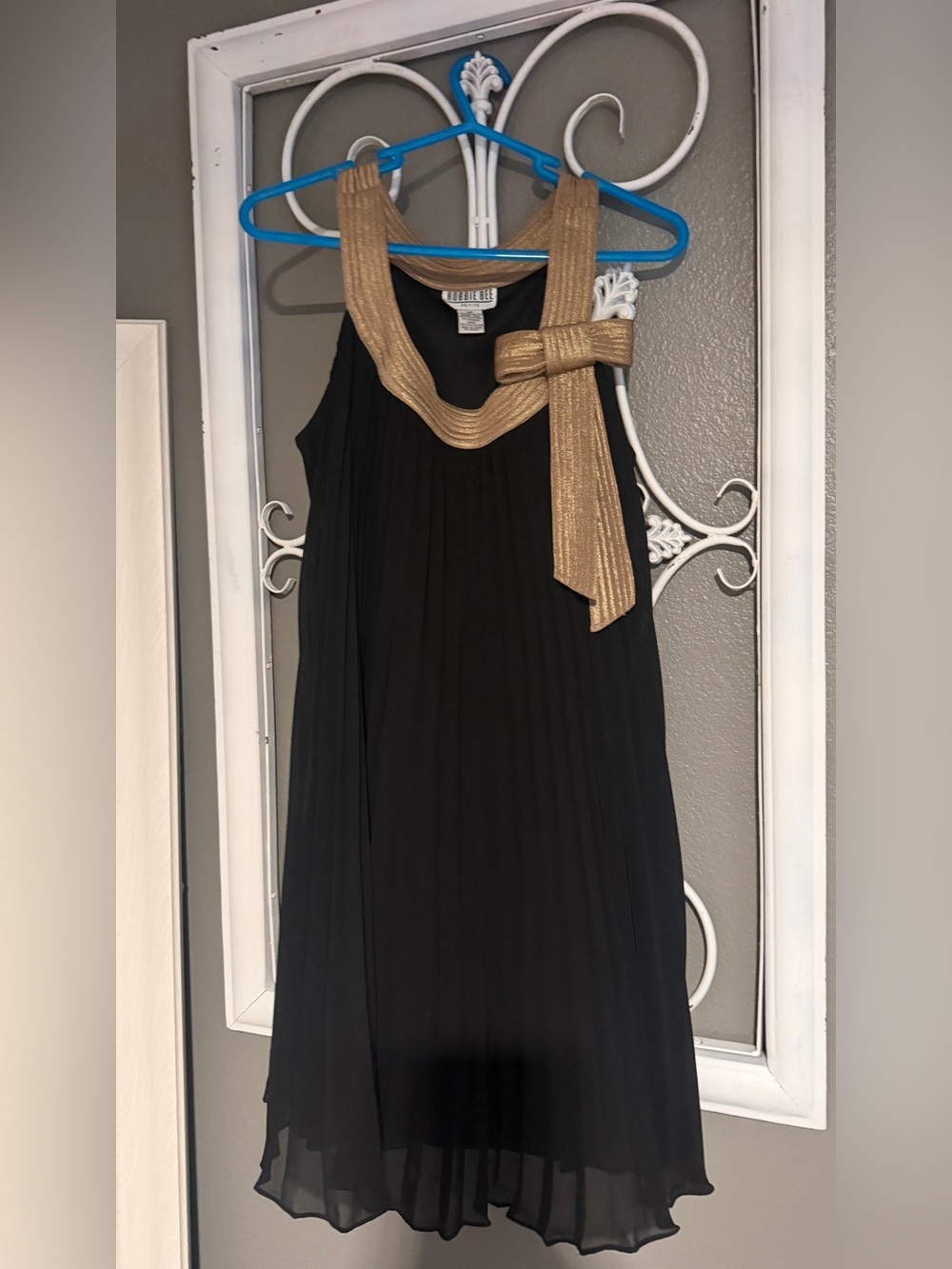 Robbie Bee Black Dress with Metallic Gold Trim